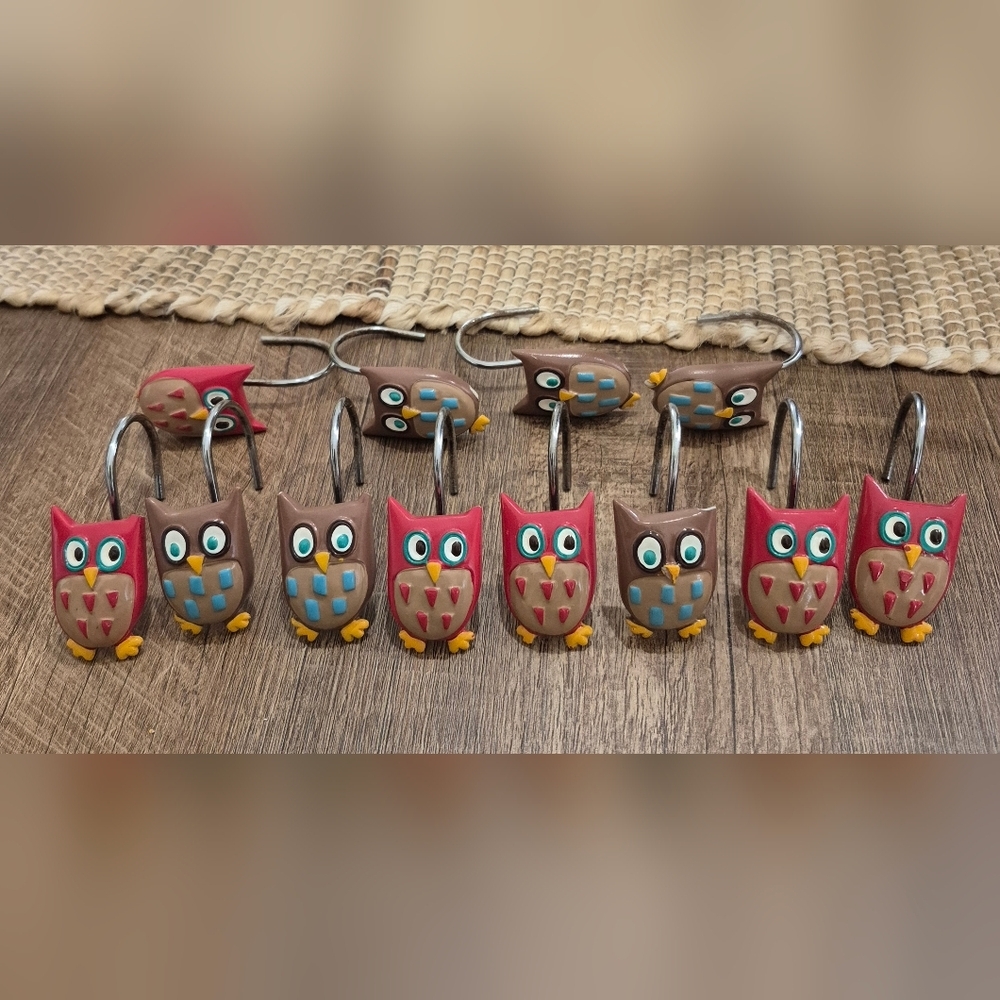 Set Of 12 Owl Shower Curtain Hooks